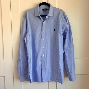 Ralph Lauren Polo Slim Fit Light Blue Striped Dress Shirt | 17.5/44